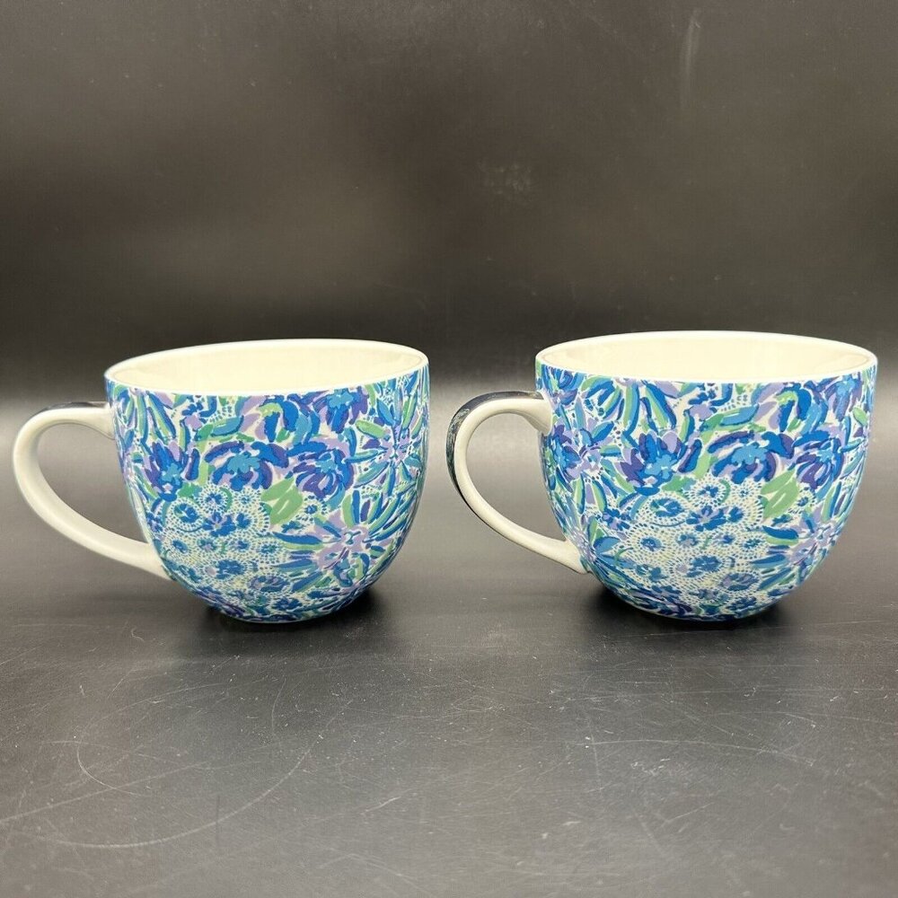 Lilly Pulitzer Mugs Coffee Tea Cups Lion Around Hidden Cat Face Blue Purple - Picture 4 of 11